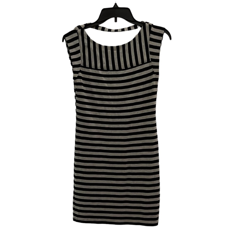 Trina Turk Striped Bodycon Mini Dress Black Gray Sleeveless Cutout Back Petite P